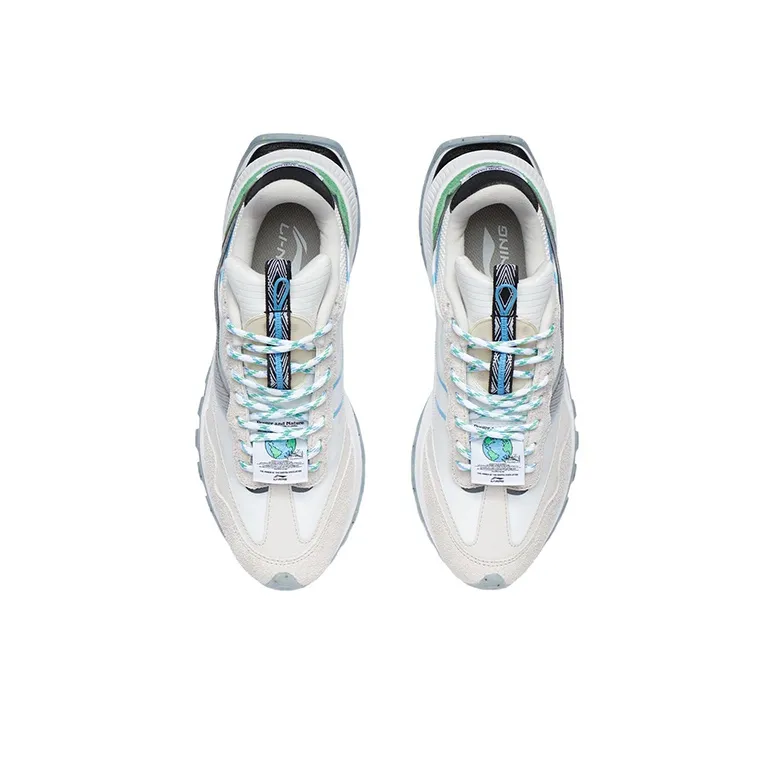 LiNing Cushioned Slip Resistant Abrasion Resistant Low Top Casual Running Shoes Men's White Sand Gray-3
