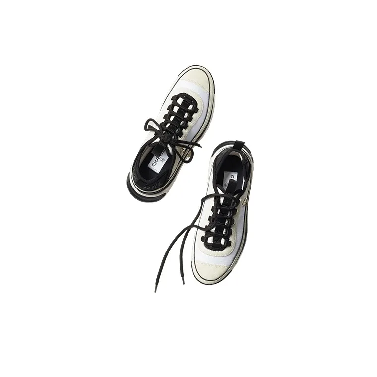 CHANEL Suede Trainer White Black Women's-2