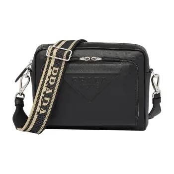 PRADA Saffiano Leather Messenger Bag Crossbody Bag Shoulder Bag Men's Black