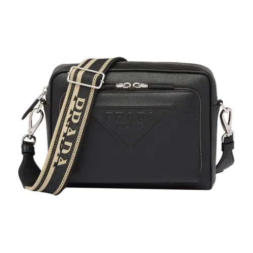 PRADA Saffiano Leather Messenger Bag Crossbody Bag Shoulder Bag Men's Black