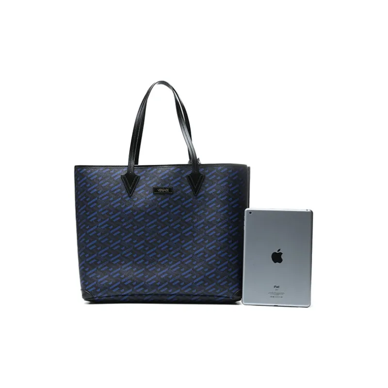 VERSACE Cow Leather Tote Bag Shopping Bag Shoulder Bag Handbag Unisex Dark Blue-3