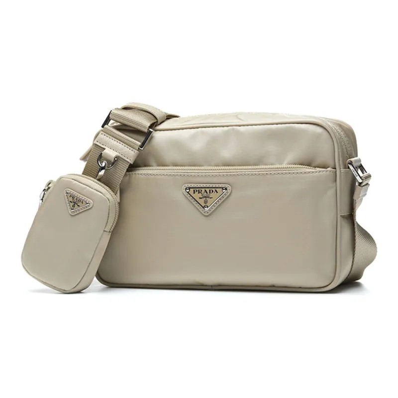 PRADA Fabric Crossbody Bag Women's Beige-1