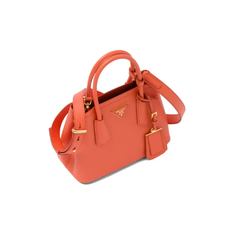 PRADA Double Saffiano Leather Shoulder Bag Crossbody Bag Handbag Mini Women's Orange-2