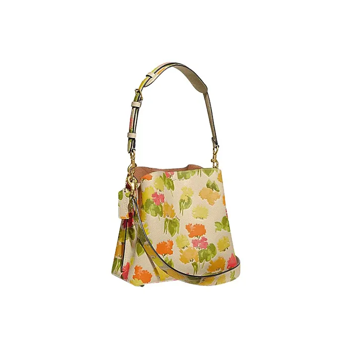 COACH Willow Split Cow Leather Bucket Bag, Portable Crossbody Bag, Shoulder Bag Women's Yellow Green-1