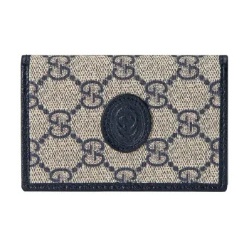 GUCCI Canvas With Leather Wallet Card Clip Card Holder Men's Beige/Blue