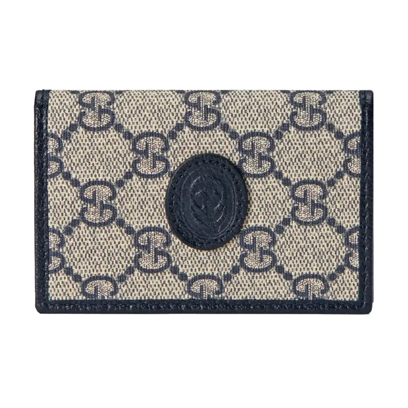 GUCCI Canvas With Leather Wallet Card Clip Card Holder Men's Beige/Blue-0
