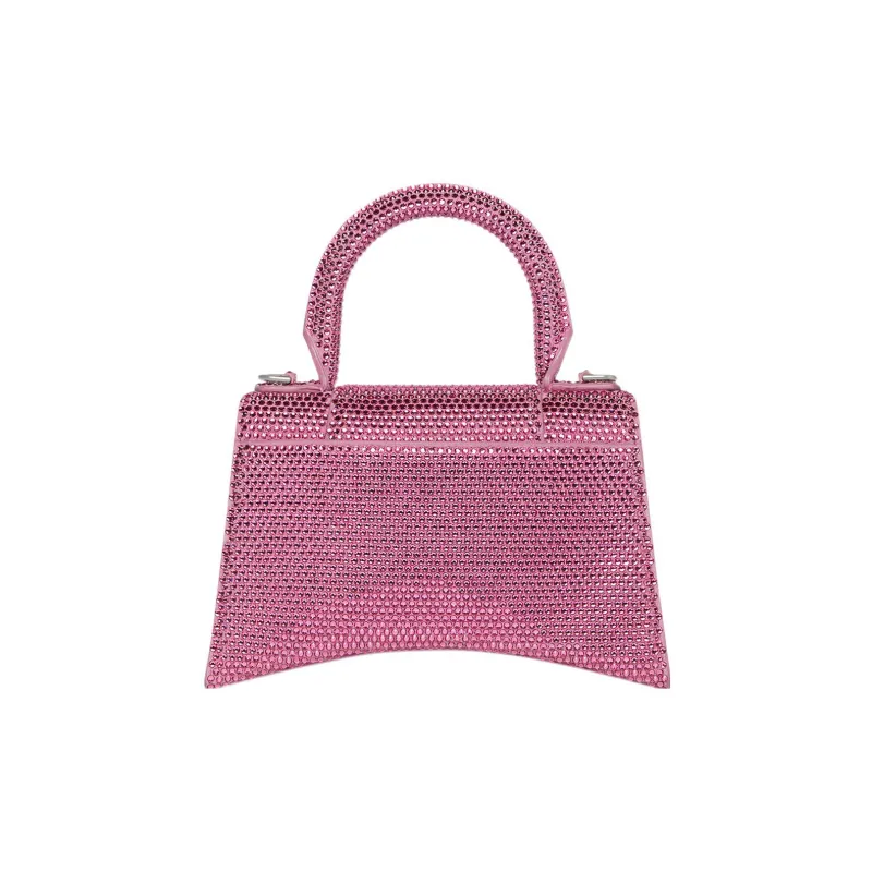 Balenciaga Hourglass Xs Hangbag With Rhinestones Pink-2