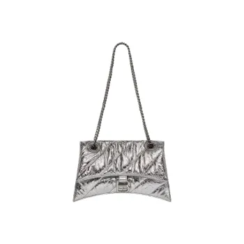 Balenciaga CRUSH Shiny Double Chain Crossbody Bag, Shoulder Bag Women's Silver