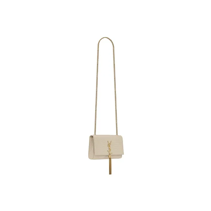 SAINT LAURENT Shiny Leather Crossbody Bag, Shoulder Bag Women's White-4