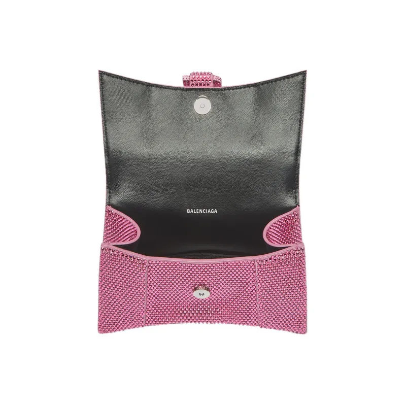 Balenciaga Hourglass Xs Hangbag With Rhinestones Pink-3