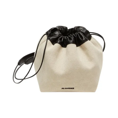 JIL SANDER Canvas With Leather Canvas Bag Bucket Bag Shoulder Bag Crossbody Bag Small Size Men's Beige