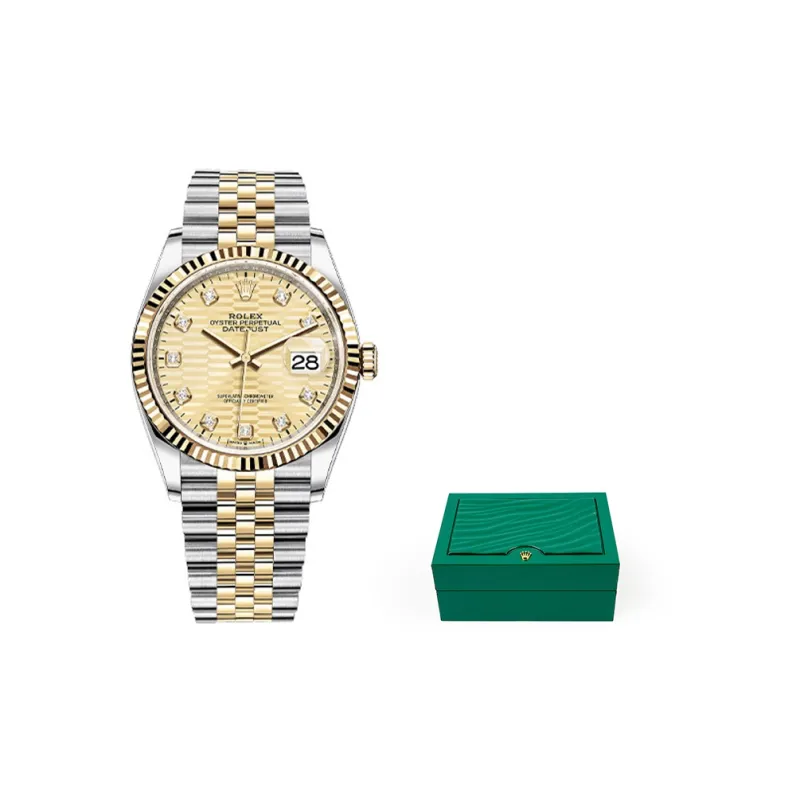 ROLEX Log Series Automatic Mechanical Movement Unisex Watch 36mm Gold Dial Oystersteel Case 18ct Gold Strap-1