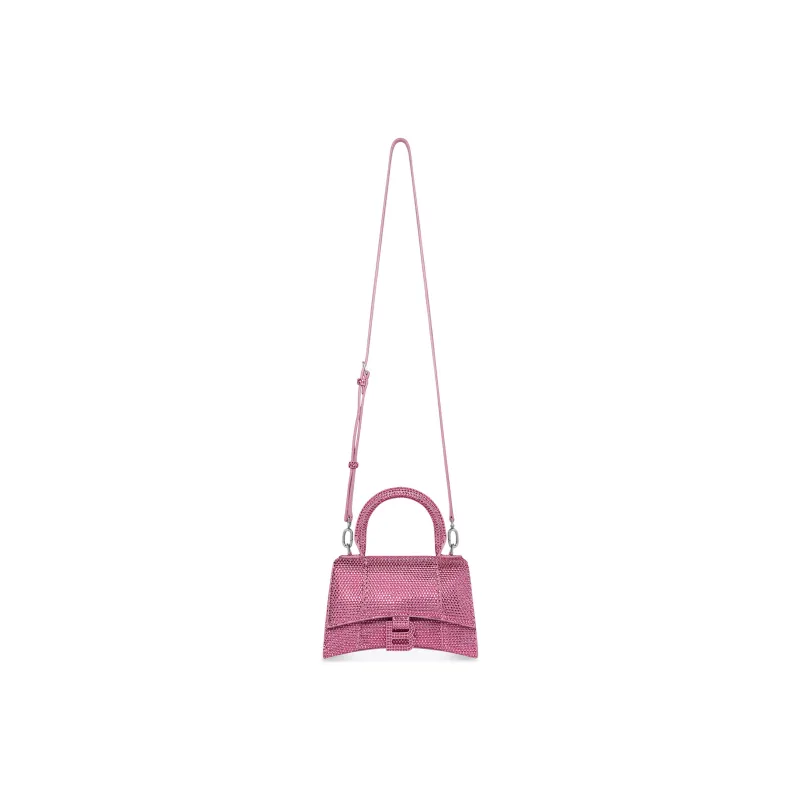 Balenciaga Hourglass Xs Hangbag With Rhinestones Pink-4