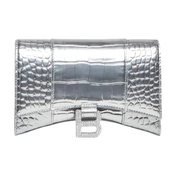 Balenciaga Hourglass Cow Leather Hourglass Bag Shoulder Bag Crossbody Bag Wallet Women's Silver