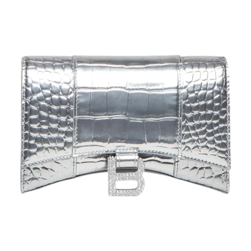 Balenciaga Hourglass Cow Leather Hourglass Bag Shoulder Bag Crossbody Bag Wallet Women's Silver-0