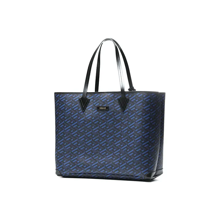 VERSACE Cow Leather Tote Bag Shopping Bag Shoulder Bag Handbag Unisex Dark Blue-1