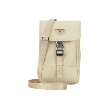 PRADA Saffiano Nylon Cell Phone Pouch, Crossbody Bag, Shoulder Bag Unisex Beige