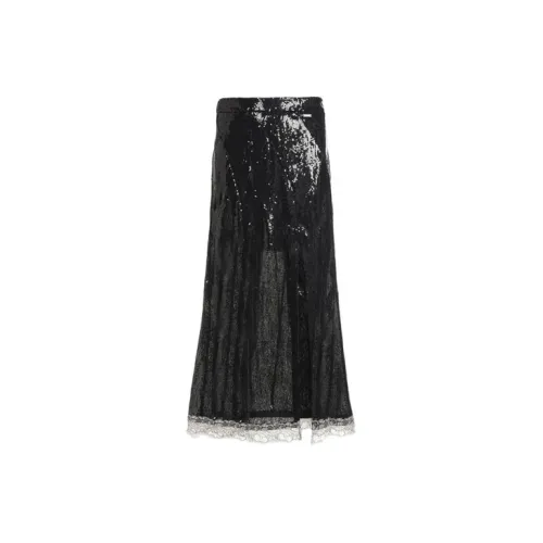 KOCHE Sequin Overlay Front Slit Skirt