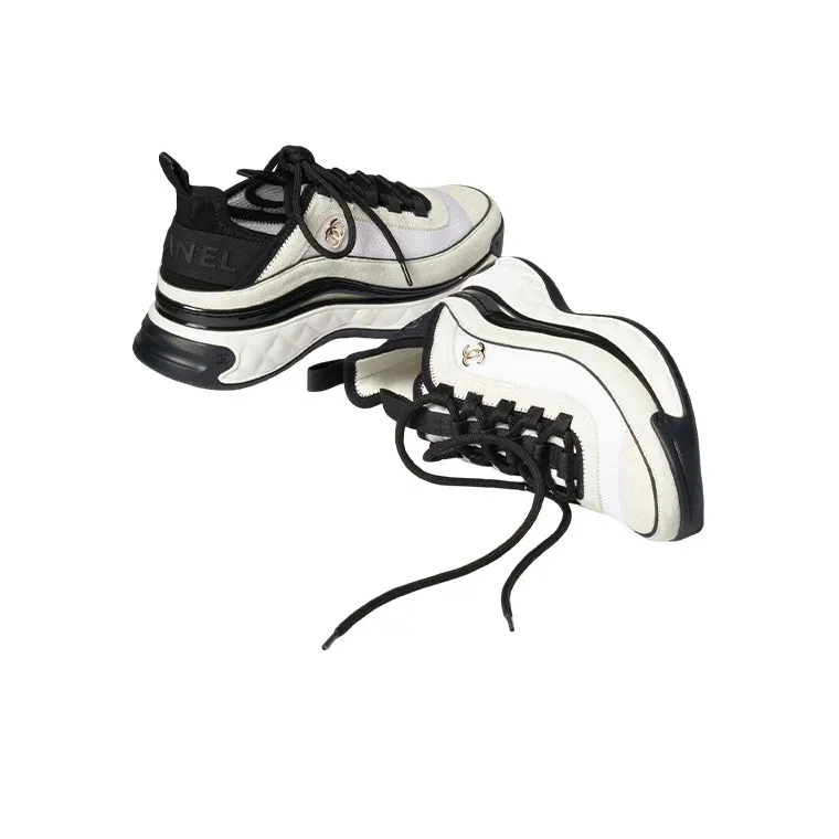 CHANEL Suede Trainer White Black Women's-3