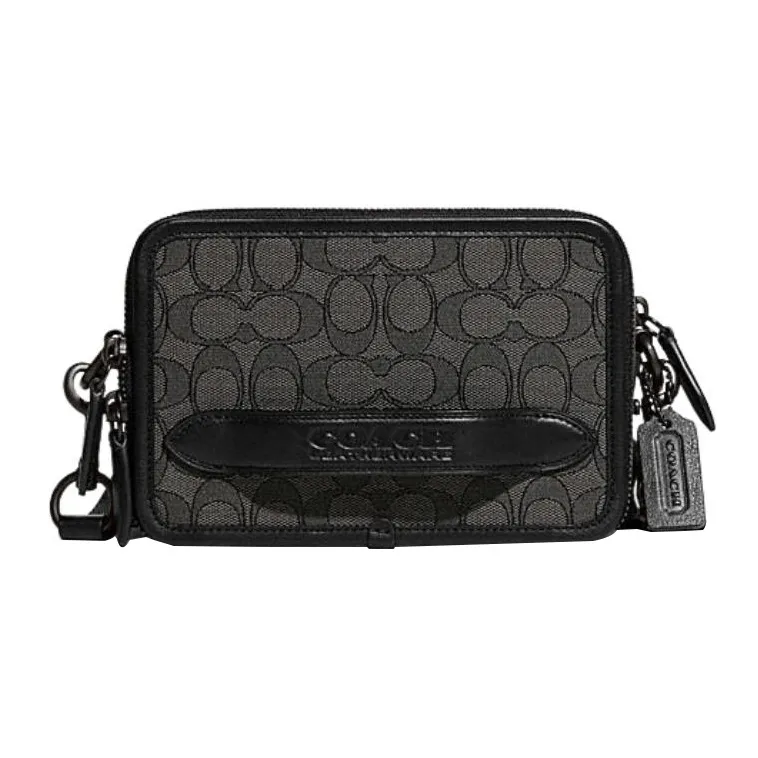 COACH Charter Fabric With Cow Leather Shoulder Bag, Crossbody Bag Men's Black-0