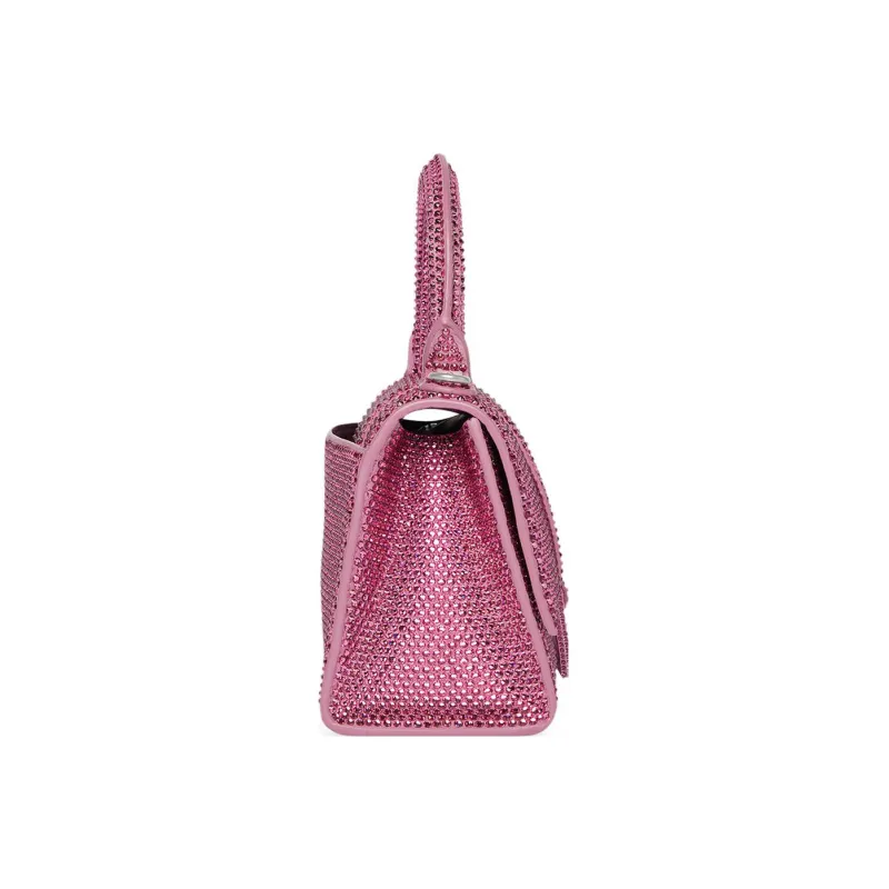 Balenciaga Hourglass Xs Hangbag With Rhinestones Pink-1