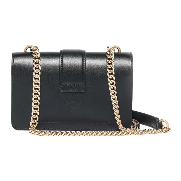 PINKO Cow Leather Swift Bag Shoulder Bag Crossbody Bag Small Size Women's Black/Black Gold-3