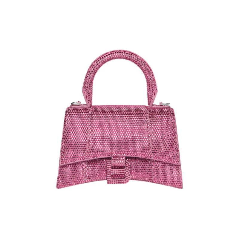 Balenciaga Hourglass Xs Hangbag With Rhinestones Pink-0