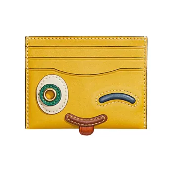 COACH Card Case Cow Leather Coin Purse, Card Holder Mini Women's Canary Yellow