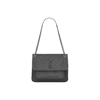 SAINT LAURENT Niki Leather Hobo Bag, Crossbody Bag, Shoulder Bag Medium Size Women's Gray White