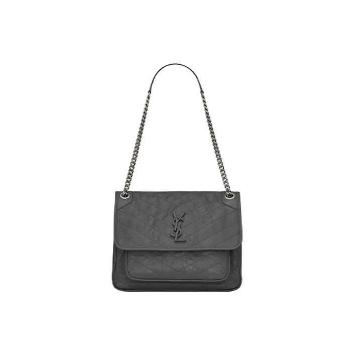 SAINT LAURENT Niki Leather Hobo Bag, Crossbody Bag, Shoulder Bag Medium Size Women's Gray White-0