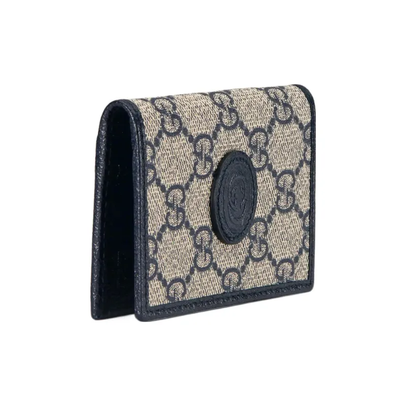 GUCCI Canvas With Leather Wallet Card Clip Card Holder Men's Beige/Blue-1