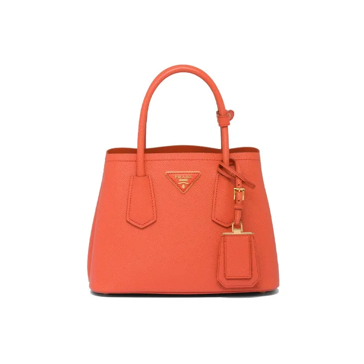 PRADA Double Saffiano Leather Shoulder Bag Crossbody Bag Handbag Mini Women's Orange-0