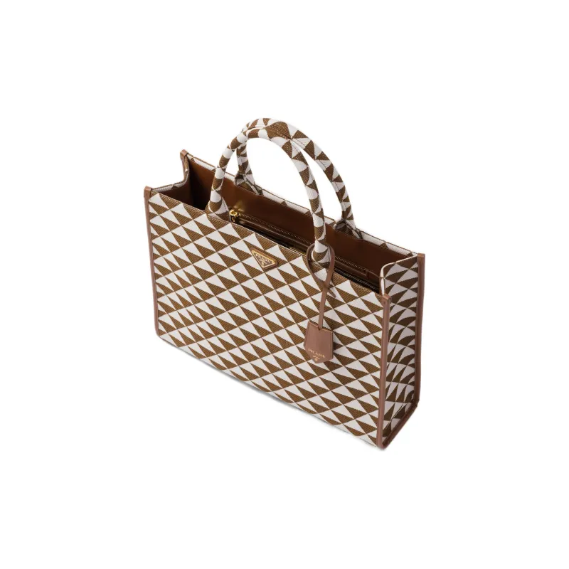 PRADA Symbole Leather Tote Bag, Shopping Bag, Handbag Tubas Women's Tobacco/Smoke White-1