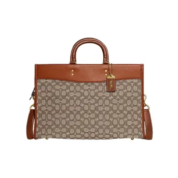 COACH Fabric With Cow Leather Briefcase Handbag Crossbody Bag Large Size Unisex Monogram Brown