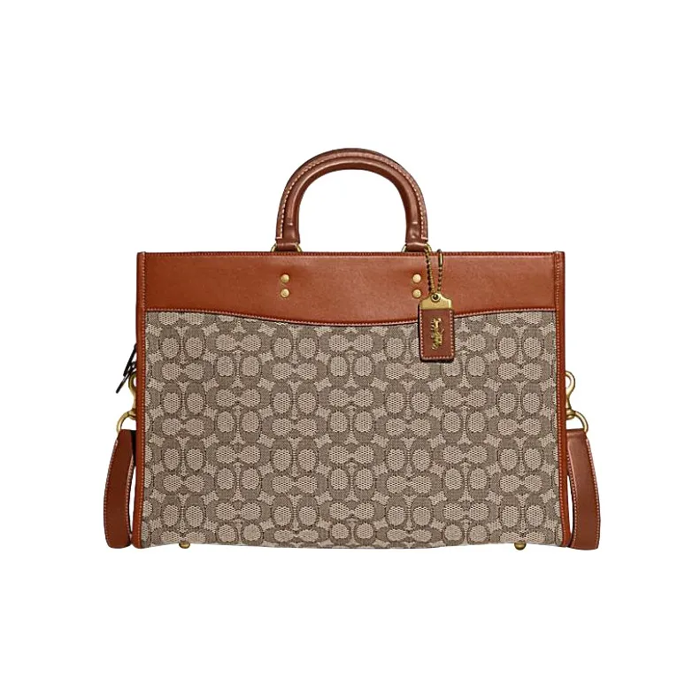 COACH Fabric With Cow Leather Briefcase Handbag Crossbody Bag Large Size Unisex Monogram Brown-0
