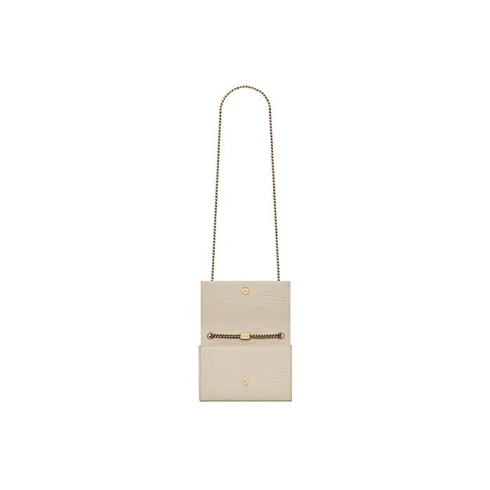 SAINT LAURENT Shiny Leather Crossbody Bag, Shoulder Bag Women's White-3