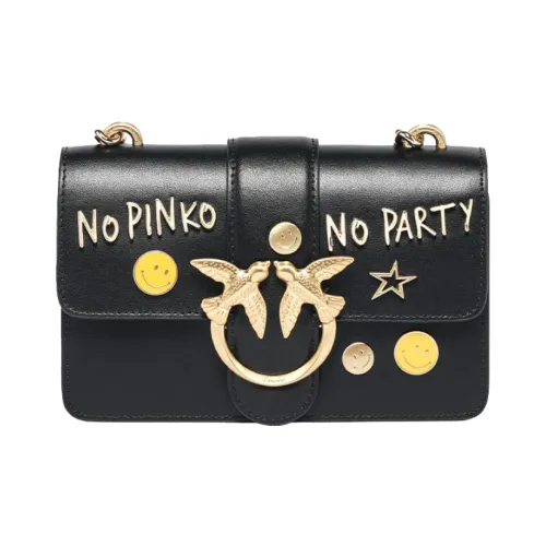 PINKO Cow Leather Swift Bag Shoulder Bag Crossbody Bag Small Size Women's Black/Black Gold
