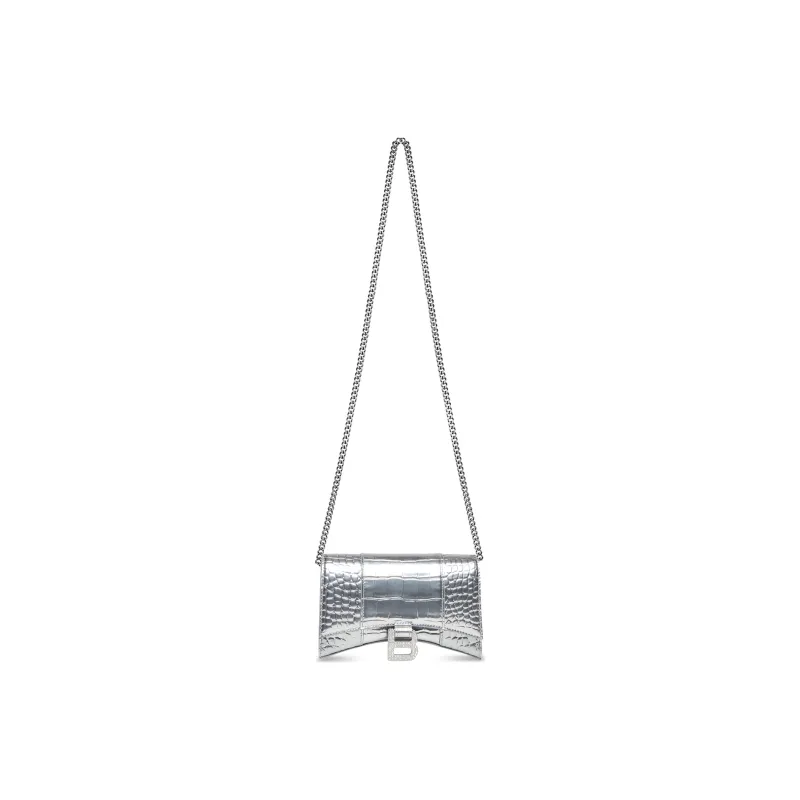 Balenciaga Hourglass Cow Leather Hourglass Bag Shoulder Bag Crossbody Bag Wallet Women's Silver-1