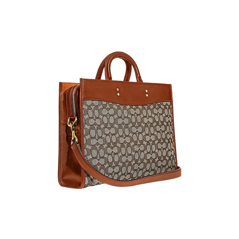 COACH Fabric With Cow Leather Briefcase Handbag Crossbody Bag Large Size Unisex Monogram Brown-1