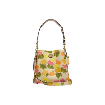 COACH Willow Split Cow Leather Bucket Bag, Portable Crossbody Bag, Shoulder Bag Women's Yellow Green