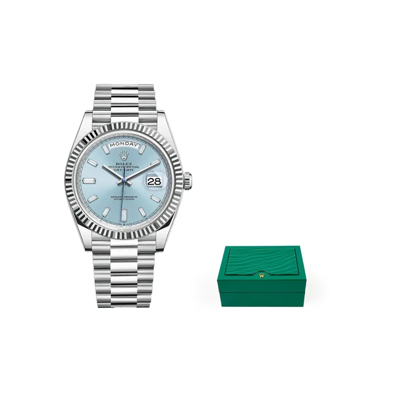 ROLEX Week type Calendar Automatic Mechanical Movement Men's Watches Watch Blue Dial Platinum Watch Case Platinum Strap-1