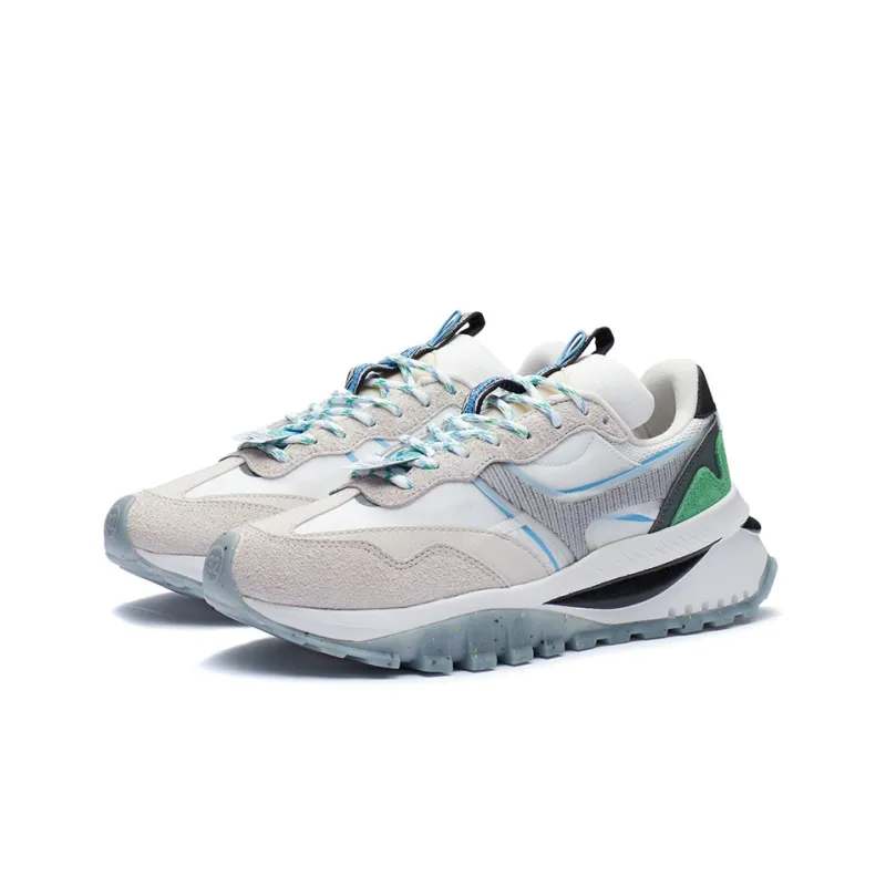 LiNing Cushioned Slip Resistant Abrasion Resistant Low Top Casual Running Shoes Men's White Sand Gray-2