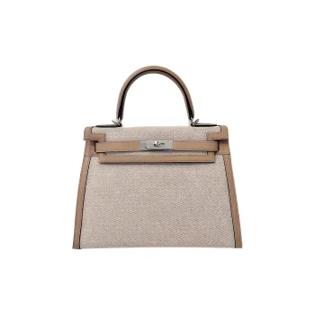 HERMES Kelly Canvas Patchwork Leather Kelly Bag Shoulder Bag Crossbody Bag Handbag Regular Women's 0M Milk Tea Brown
