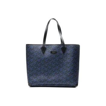 VERSACE Cow Leather Tote Bag Shopping Bag Shoulder Bag Handbag Unisex Dark Blue