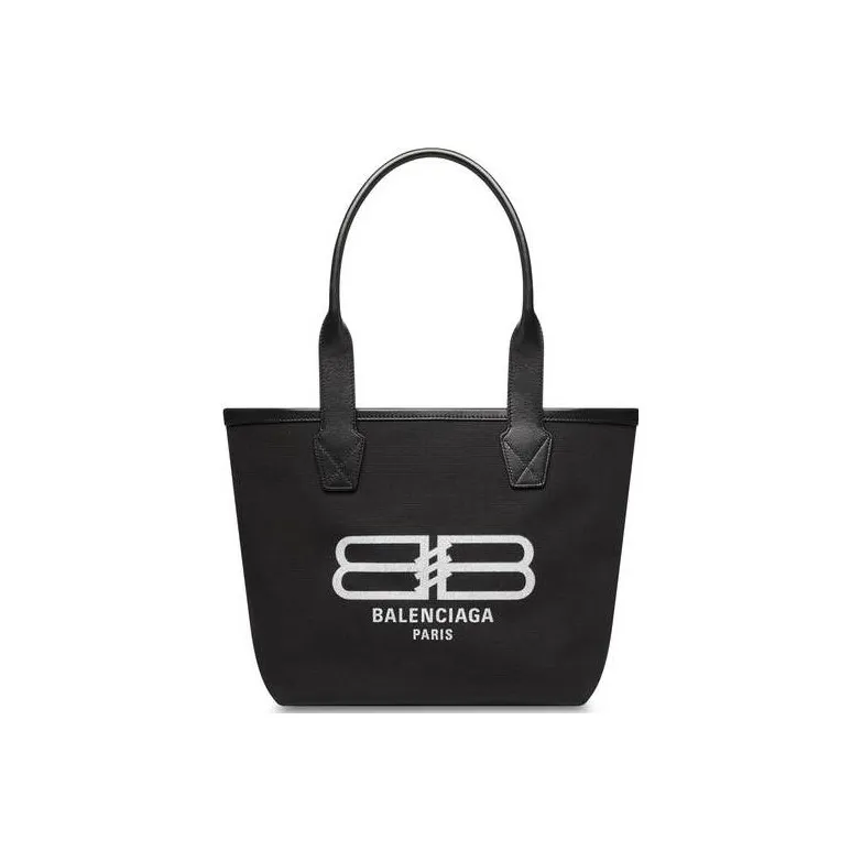 Balenciaga Cotton Canvas Tote Bag Shopping Bag Shoulder Bag Handbag Small Size Women's Black-0