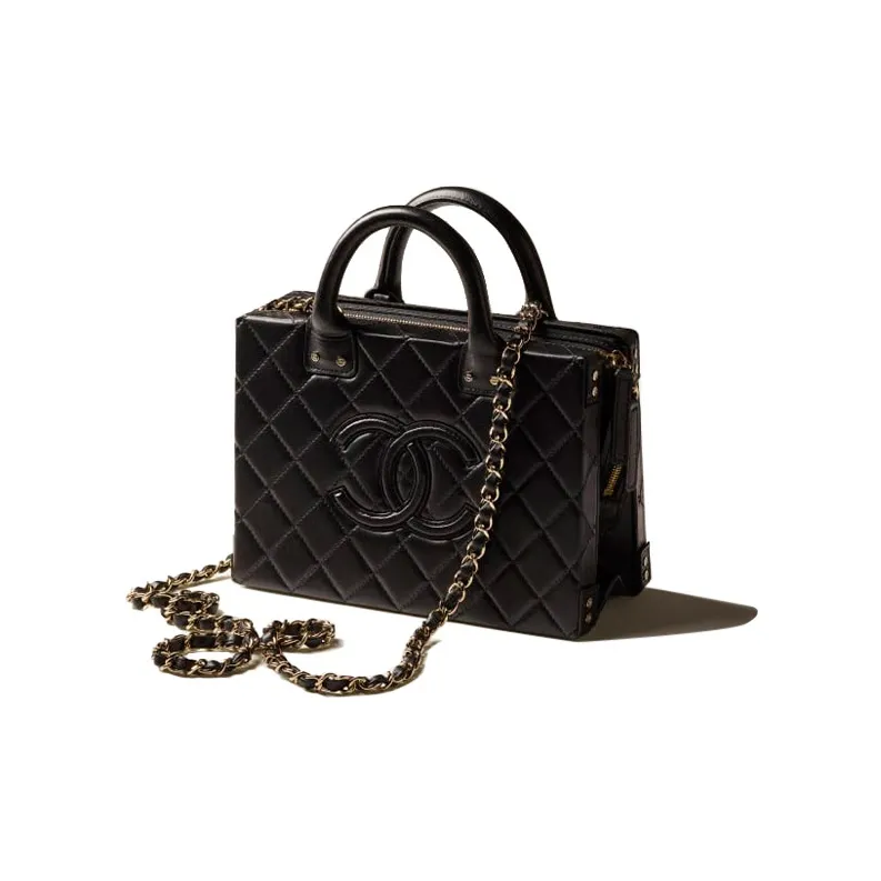 CHANEL Calfskin Controller Makeup Bag Tubas Women's Black-1