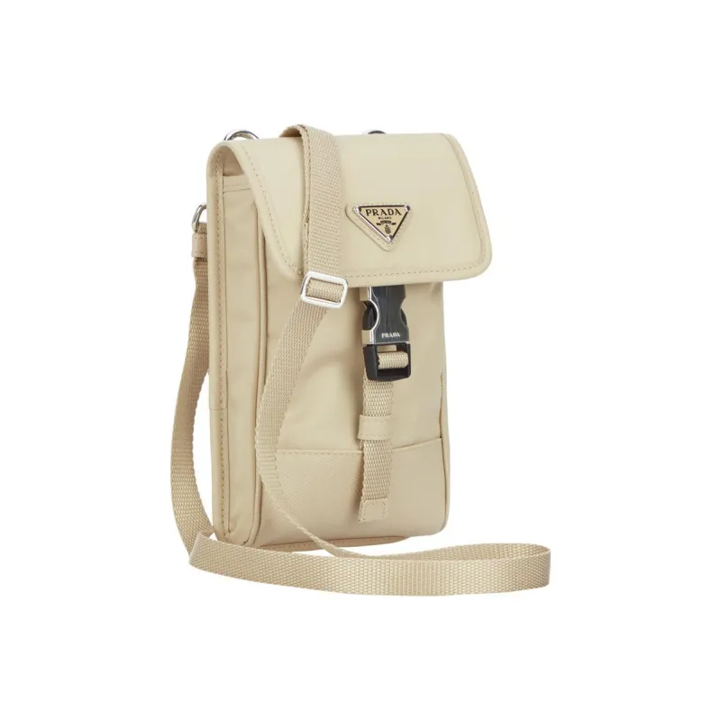 PRADA Saffiano Nylon Cell Phone Pouch, Crossbody Bag, Shoulder Bag Unisex Beige-1
