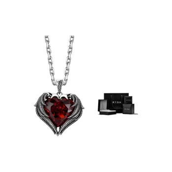 MYSH Necklaces Unisex Gemstone Heart Shaped Angel Wings Necklace