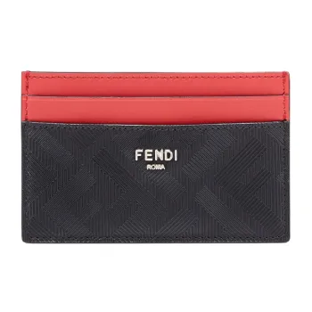 FENDI Cow Leather Card Holder Men's Red