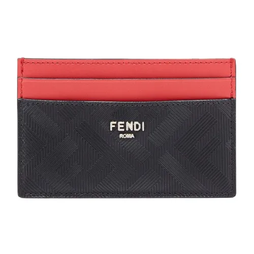FENDI Cow Leather Card Holder Men's Red